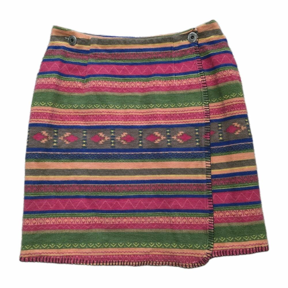 Vintage Aztec Fleece Skirt Womens M Multicolor Stripe Western Gorpcore Boho